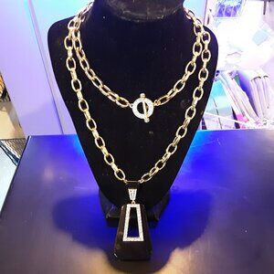 Heidi Daus Statemet Necklace Gold, Black with Rhinestones